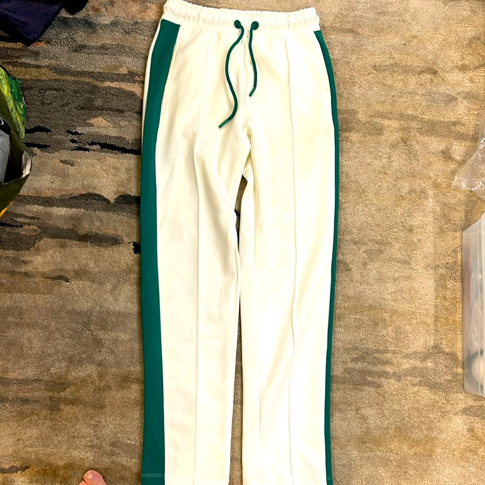 Zara Men’s Cream Pant with Green side stripe